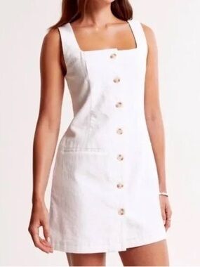 Abercrombie & Fitch Mara Squareneck Linen Blend Vest Mini Dress White XL